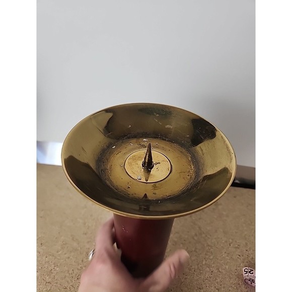 Vintage Ethan Allen Home Collection Accent Brass Burgundy Candle Holder - Picture 3 of 6